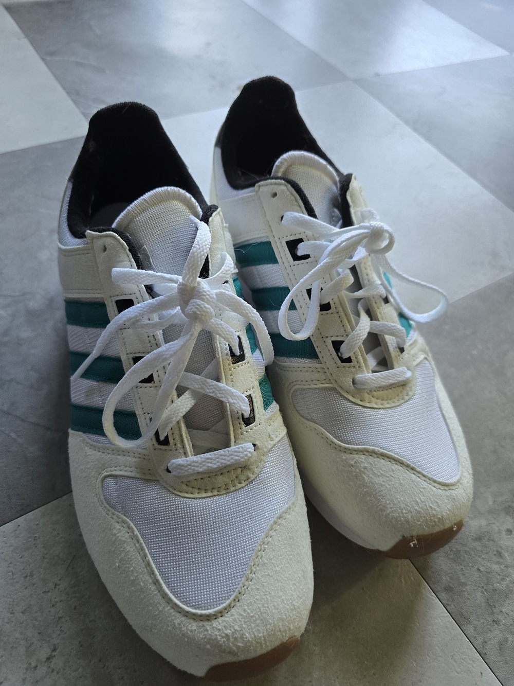 adidas White Sneakers with Teal Stripes